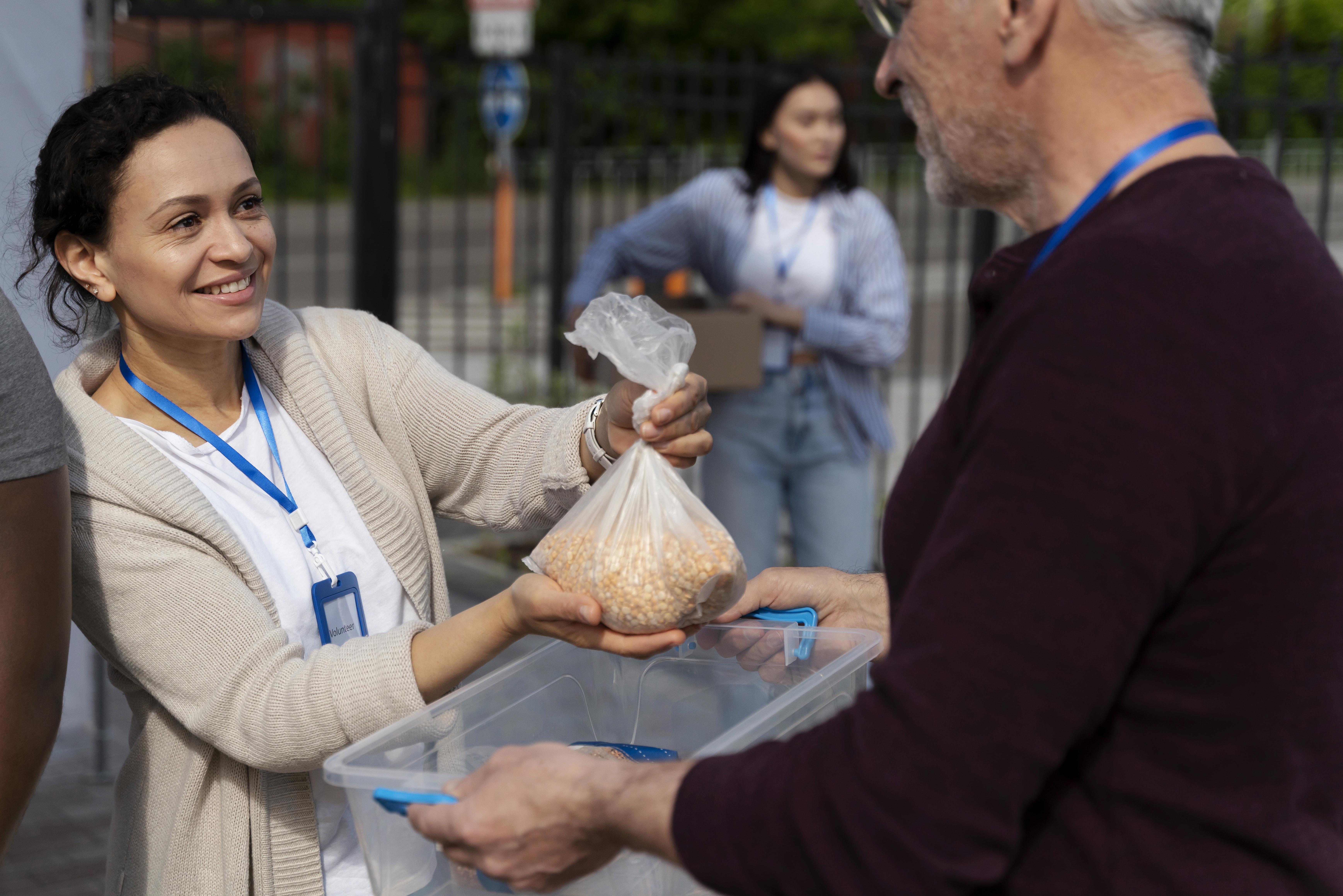 Charity volunteers distributing food