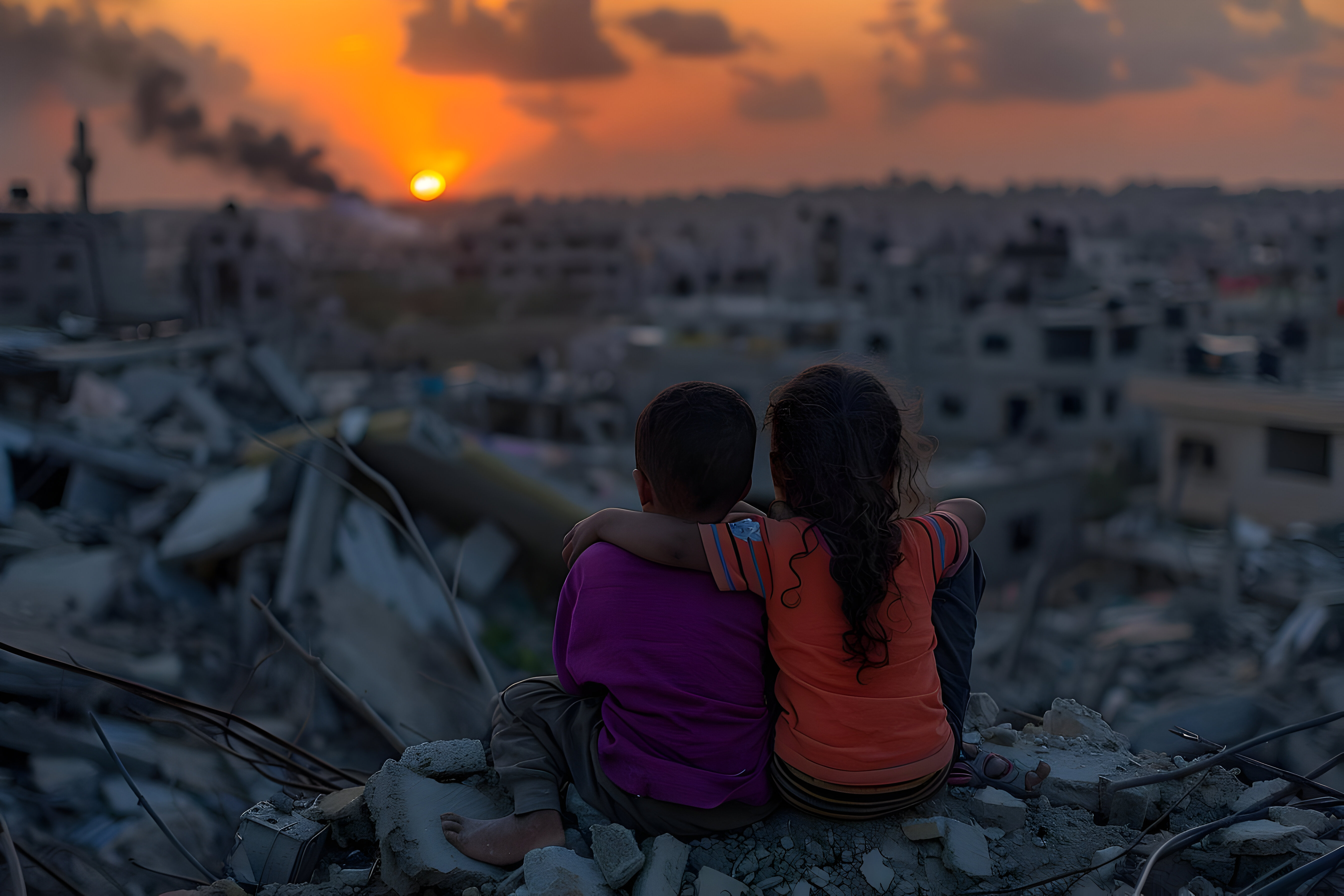 Children in Gaza at sunset